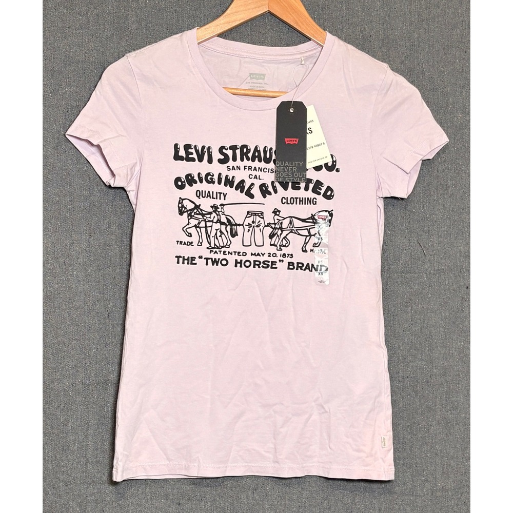 Levis Strauss Two Horse Brand Graphic Tee Lavender Purple XS NWT 32223-0443